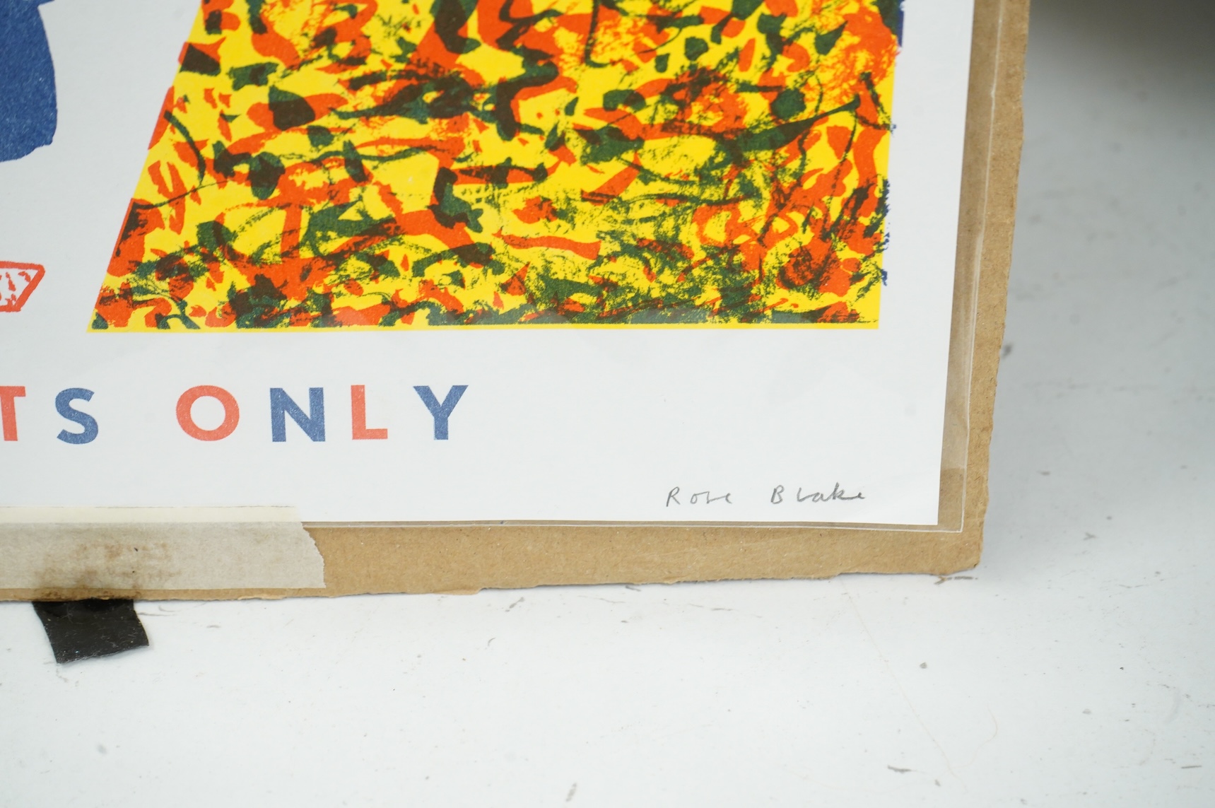 Rose Blake (b.1987), ‘Artists Only’, signed in pencil and limited edition 15/100, colour lithograph, unframed, 42 x 29cm